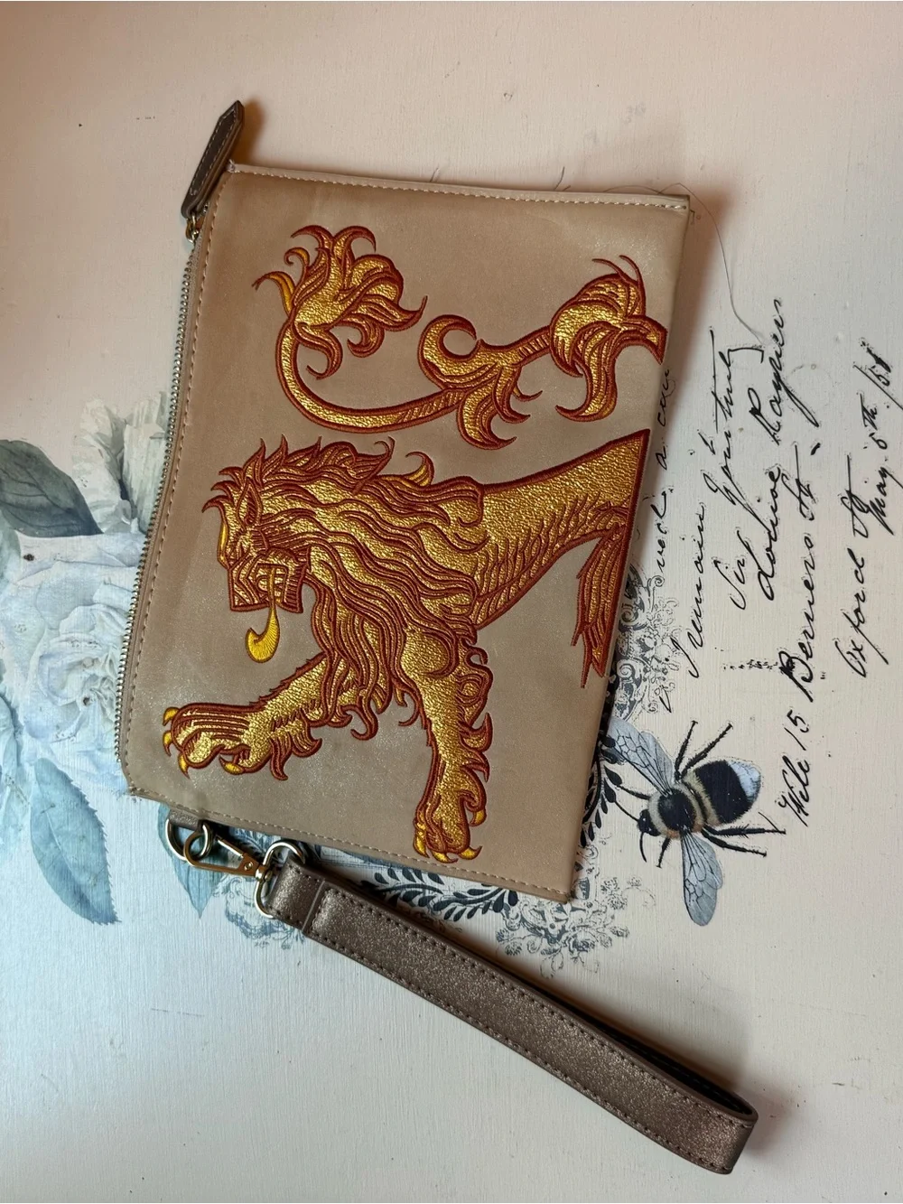 Danielle Nicole Game of Thrones - Lannister Wristlet with Gold Embroidered Lion